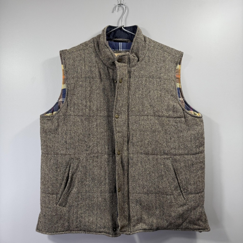 Magee Vest Mens 44 Brown Wool Tweed Herringbone Quilted Byron Gilet Bodywarmer
